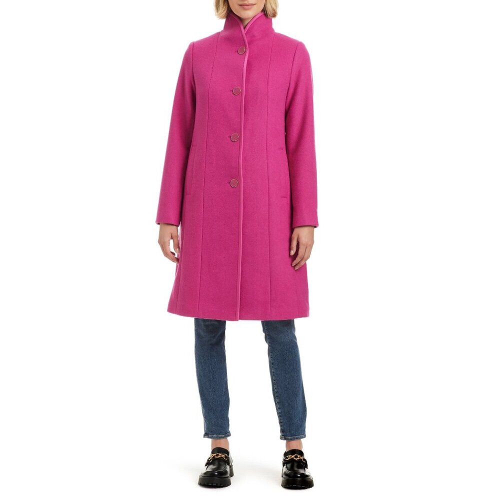 🆕KATE SPADE Satin Trim Stand Collar Wool Blend Coat Pink Medium 8-10